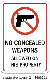 Concealed weapon prohibited warning sign and labels