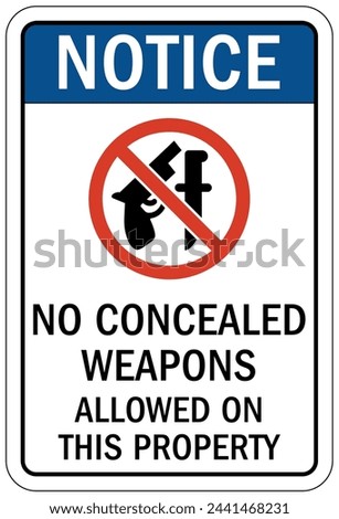 Concealed weapon prohibited warning sign and labels