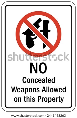 Concealed weapon prohibited warning sign and labels
