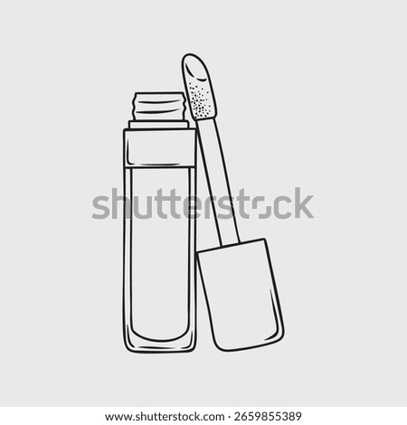 Concealer with applicator for makeup cosmetic product. Thin Line Illustration.