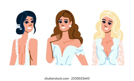 concealer bridal makeup  vector.  blush highlighter, contour lipstick, eyeliner eyeshadow concealer bridal makeup character. people flat cartoon illustration