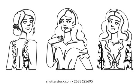 concealer bridal makeup vector. blush highlighter, contour lipstick, eyeliner eyeshadow concealer bridal makeup character. people black line pencil drawing illustration