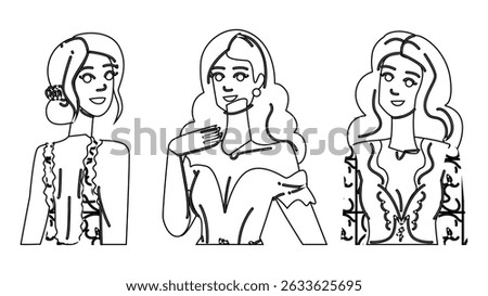 concealer bridal makeup vector. blush highlighter, contour lipstick, eyeliner eyeshadow concealer bridal makeup character. people black line pencil drawing illustration