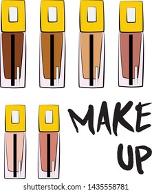 concealer make up bottle. makeup color tone set for female - Fashion illustration vector object isolated on white background
