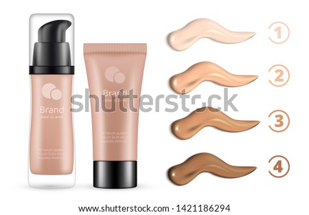 Concealer range of colors smears. Make up cream isolated on white background. Concealer smears set. Cream smear skin face, make up cosmetic smudge illustration