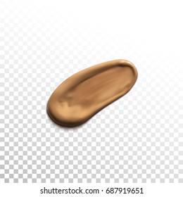 Concealer smear strokes isolated on transparent checkered background. Cosmetic product template. Vector make up beauty illustration. Liquid foundation daub. Smudged tone cream.