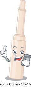 Concealer stick caricature character speaking with friends on phone