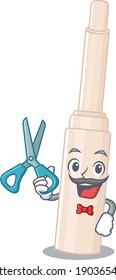 Concealer stick cartoon character design as talented barber