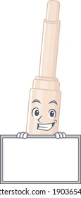 Concealer stick cartoon design style standing behind a board