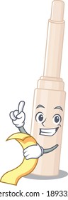 Concealer stick mascot character style with a menu on his hand