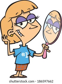 conceited cartoon girl staring at herself in a mirror