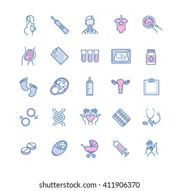 Conceiving A Child And Pregnancy Vector Web Icons. Healthy Pregnancy, Obstetrics, Gynaecology Thin Line Icons.