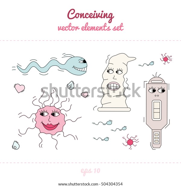 Conceiving Contraception Impregnation Elements Set Cartoon Vector De Stock Libre De Regalías 8318