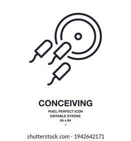 Conceiving process editable stroke outline icon isolated on white background vector illustration. Pixel perfect. 64 x 64.