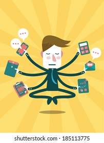 Concentrate businessman in busy day. Businessman and Management concept, vector