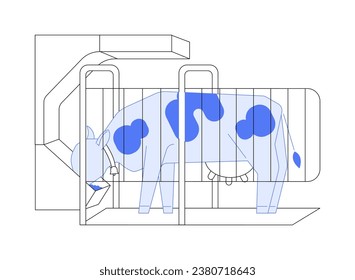 Concentrate feeder abstract concept vector illustration. Herd of livestock eating concentrates at ranch, agricultural input sector, robotic feeds for mammal animals abstract metaphor.