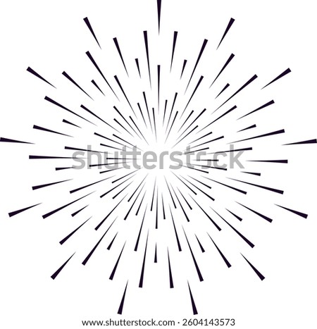 Concentrated burst of speed lines spreading out from the center forming a starburst or sunburst effect on a white background, ideal for conveying concepts of speed, energy, explosion or celebration