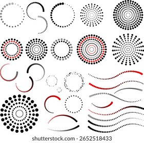 concentrated circles of red, black and gray, halftone, vector