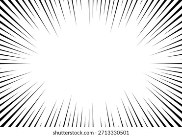 Material de marco de línea concentrado. Fondo blanco y negro. Líneas de velocidad radiales cómicas. Fondo de líneas de velocidad radial para cómics. Fondo de explosión monocromo. Ilustración de fondo de línea de concentración negra simple