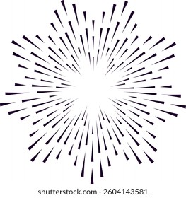 Concentrated lines are radiating from the center creating a starburst or sunburst effect with a blank space in the middle, ideal for backgrounds or graphic design elements
