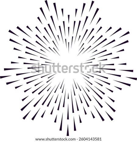 Concentrated lines are radiating from the center creating a starburst or sunburst effect with a blank space in the middle, ideal for backgrounds or graphic design elements