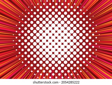 Concentrated lines and radiation drawn in similar colors. Background illustration. banner. Reddish color. Exploding circle on a halftone screen.