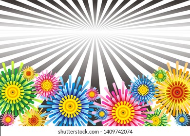 concentrated linework, colorful floral pattern, copy space, message space, advertising material for fun party