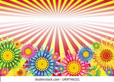 concentrated linework, colorful floral pattern, copy space, message space, advertising material for fun party