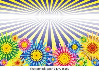 concentrated linework, colorful floral pattern, copy space, message space, advertising material for fun party