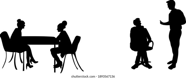 Concentrated man and woman workers  talk brainstorming negotiate on business project together,   consider cooperation at meeting. Cooperation concept. silhouette