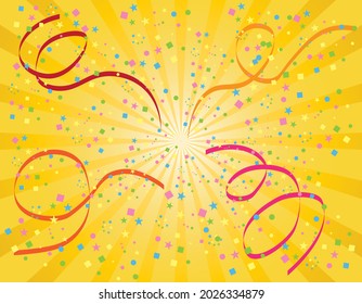 Líneas de color naranja concentradas con confetti y cintas que pueden utilizarse como fondos y fondos de pantalla
