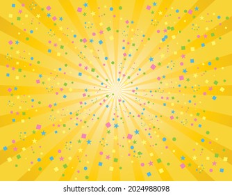 Konzentrierte orangefarbene Linien mit Konfetti, die als Hintergrund und Hintergrund verwendet werden können