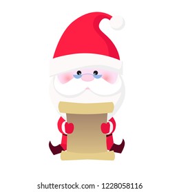 Concentrated Santa Claus reading gift list. Eyeglasses, paper, information. Character concept. Can be used for topics like Christmas, New Year, preparation