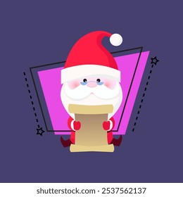 Concentrated Santa Claus reading gift list. Eyeglasses, paper, information. Christmas concept. Can be used for topics like presents, New Year, preparation