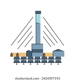 Symbol für konzentrierte solarthermische Farblinie. Kraftwerk CST. Vektor-isoliertes Element. Bearbeitbarer Strich.