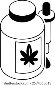 Concentrated weed liquid with Dropper isometric vector icon,Cannabis and marijuana symbol, cannabinoids sign, healthcare Herb illustration, sativa-dominant hash oil concept