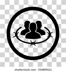 Concentration Camp vector pictogram. Illustration style is flat iconic black rounded symbol on a transparent background.