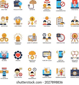 Concentration elements colour  flat collection icons set