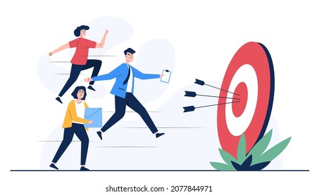 Concentration and focus on business goal or target, Business goal solution concept. Target hit in center to business success. Vector illutration flat style