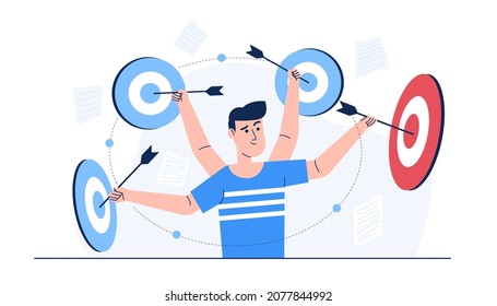 Concentration and focus on business goal or target, Business goal solution concept. Target hit in center to business success. Vector illutration flat style