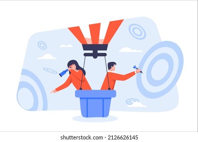 Concentration and focus on business goal or target, Business goal solution concept. Target hit in center to business success. Vector illutration flat style