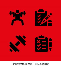 concentration icon. 4 concentration set with exam and weightlifting vector icons for web and mobile app
