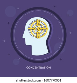 Concentration icon concept with human head  purple background