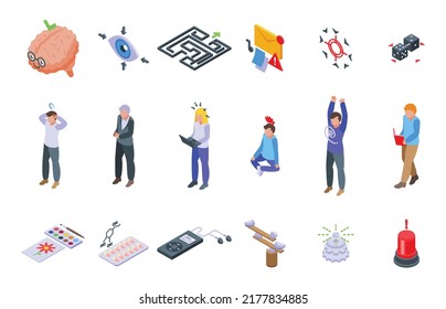 Concentration icons set isometric vector. Yoga meditate. Mind relax