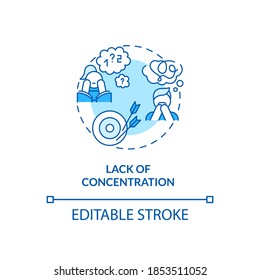 Concentration loss concept icon. Screen addiction symptom idea thin line illustration. Problems in decision-making. Memory loss. Vector isolated outline RGB color drawing. Editable stroke