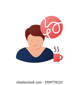 Concentration loss flat icon. Sleep disorder, stress symptom. Healthy sleeping concept. Mental problems treatment. Behaviour. Health care. Color isolated vector illustration