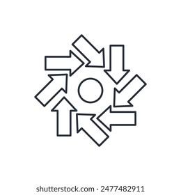 Konzentration. Synergie. Linearsymbol der Vektorgrafik auf weißem Hintergrund.