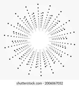 Concentric abstract halftone starburst. Dotted background. Radial backdrop with dots for multipurpose use.