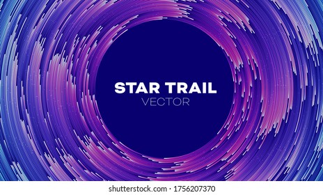 Concentric abstract vector particle motion with trail. Circle pattern tunnel. Orbit star tail