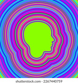 Concentric abstract woman profile. Silhouette of girl head. Optical illusion. Vector illustration isolated on white background.